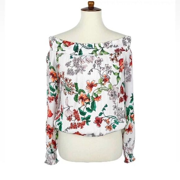 EUC ANGL Ambiance White Floral Off Shoulder Top Small - Picture 1 of 2